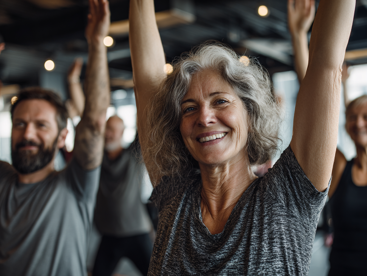 Група людей різного віку займається фітнесом
